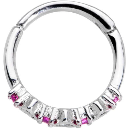 16G 3/8" Heartfelt Pink CZ Gem Hinged Segment Ring