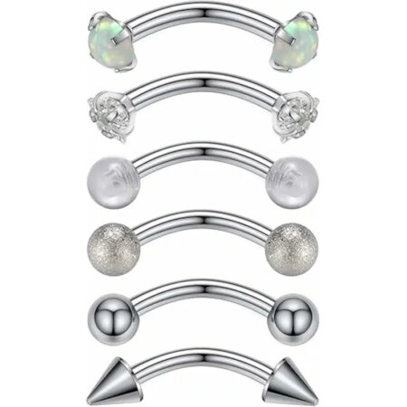 GAGABODY 6Pcs 16G Opal Eyebrow Rings 5/16" Star Curved Barbell 16G 8mm Eyebrow Barbell Rook Daith Earrings Body Jewelry Piercing
