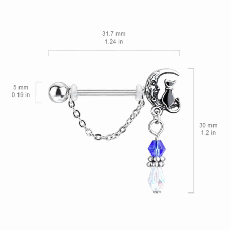 Cat on Moon Nipple Ring Set – Cute Dangle Piercing Jewelry
