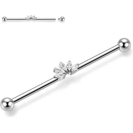 316L Five Horse Eyes White Zircon Silver Industrial Rod 1.6*38*5*5
