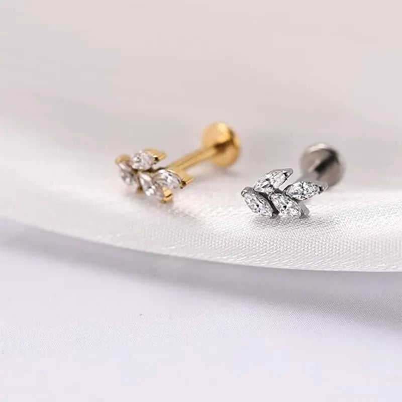 G23 Leaf-shaped Nose Stud 1.2*6 Gold White Zircon