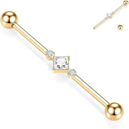 14G 38mm Gold Formula CZ Surgical Steel Cartilage Piercing