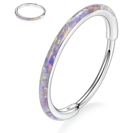 Silver with Purple Opal Septum Hoop Nose Ring