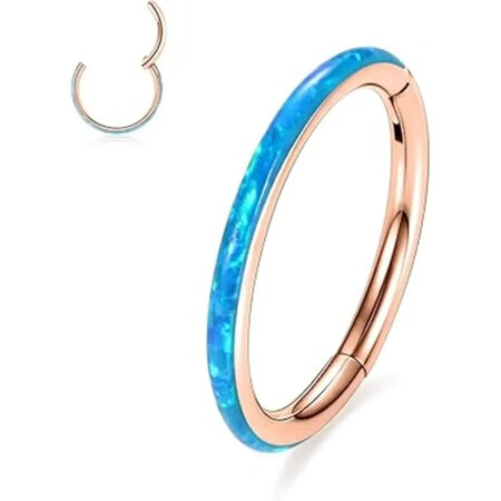 Rose Gold with Blue Opal Septum Hoop Nose Ring