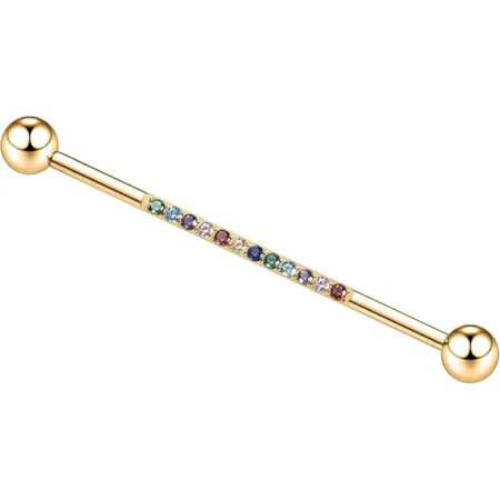 14G Surgical Steel 1/2" Gold Industrial Barbell Bands Hybrid CZ