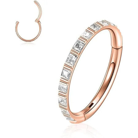 316L Stainless Steel 8mm with Clear CZ Rose Gold Hoop Earrings