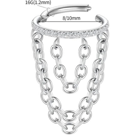 316L Silver White Zirconia Open Ring Triple Chain 1.2*8
