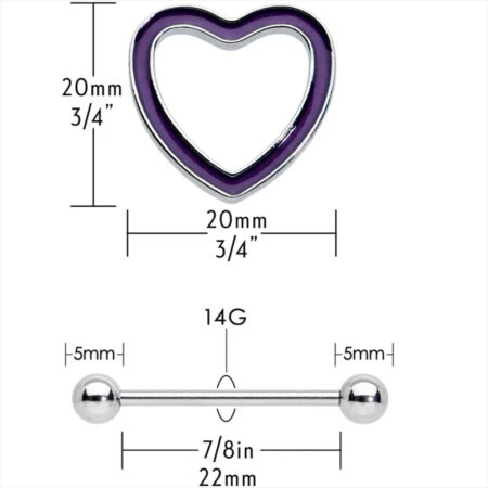 14G Luminous Purple Heart Nipple Jewelry Pair 2