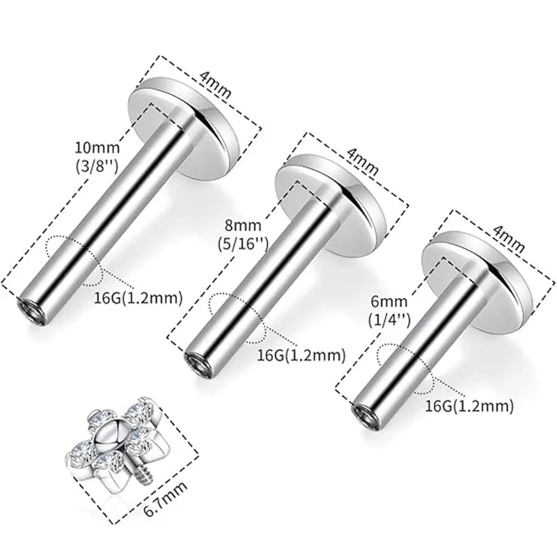 G23/Zircon Flower Head+1.2*6/8/10/Base/Silver