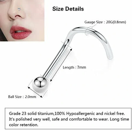 20G Silver Ball Screw Nose Studs Set 1