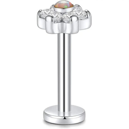 G23 Pin Model Silver Center Auburn 6 Zirconia Petal Lip Stud 1.2*8