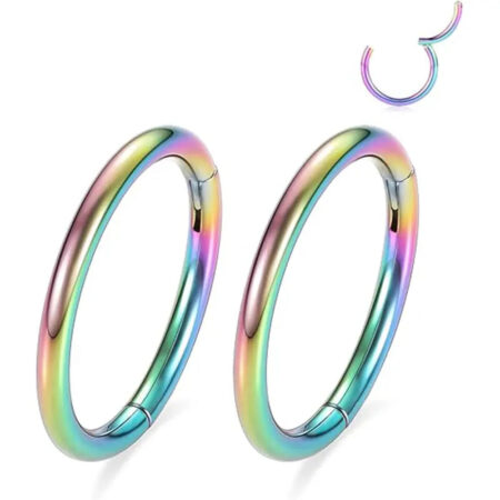 Rainbow Hinged 12mm Thick Piercing Ring in Medical Steel 1