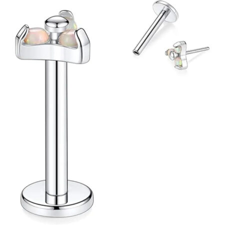 G23 Pin Model Silver White Auburn Three Petal Flower Lip Stud 1.2*8