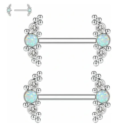 G23 Titanium CZ & Blue Opal Nipple Ring Barbell