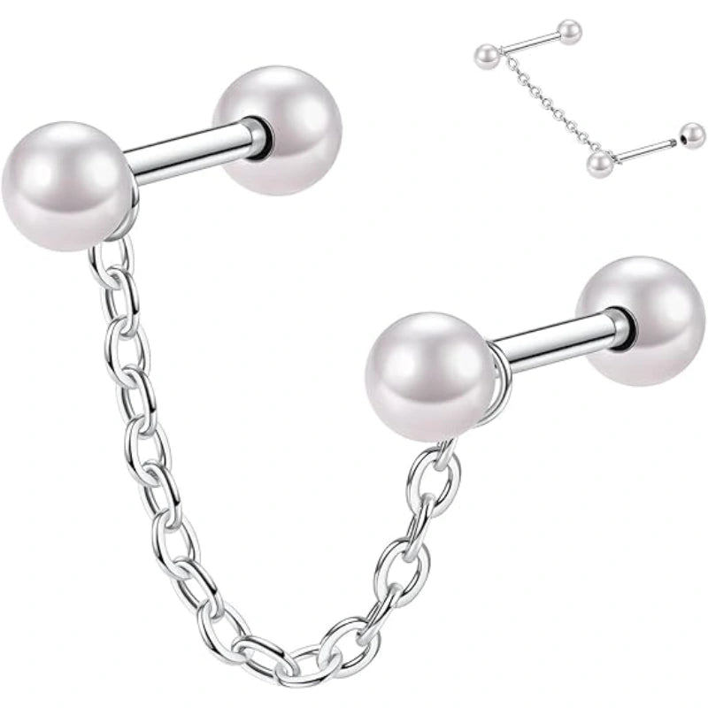 16G Pearl Chain Cartilage Earring – Surgical Steel Barbell - Image 7