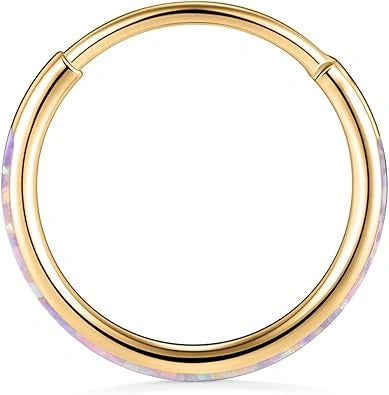 Gold with Purple Opal Septum Hoop Nose Ring