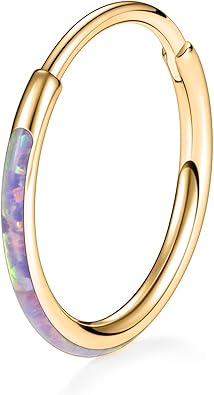 Gold with Purple Opal Septum Hoop Nose Ring