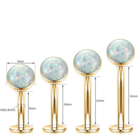 G23 Round Flat Bottom Belly Button Nail 1.6*8*5 Gold White Opal
