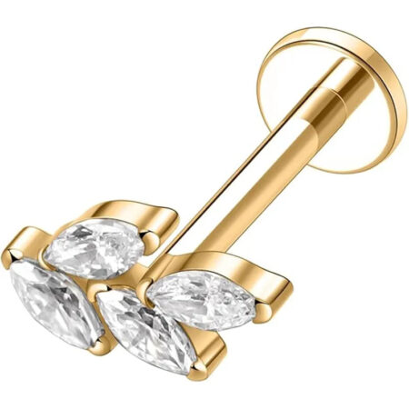G23 Leaf-shaped Nose Stud 1.2*6 Gold White Zircon