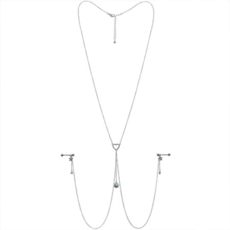 14G 5/8" Blue Gem Sun & Heart Star Nipple Chain