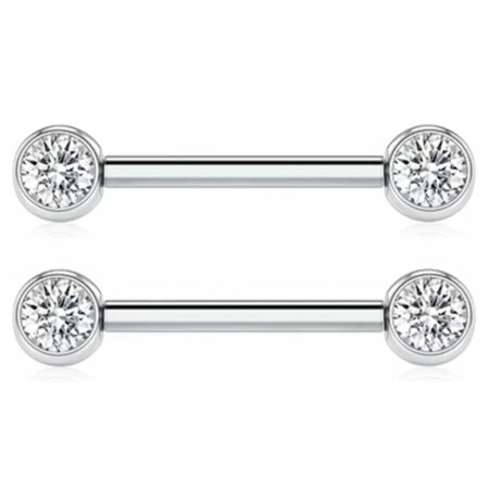 14G G23 Titanium CZ Ball Nipple Piercing Rings – Silver