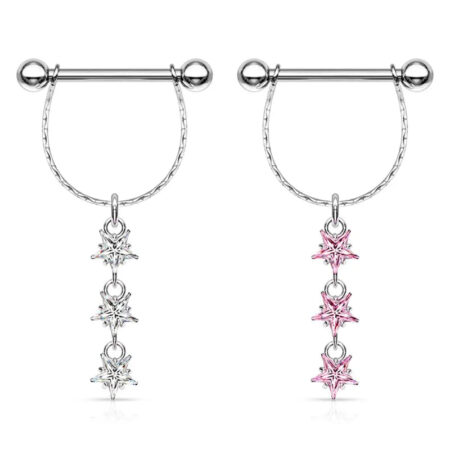 Trio of Dangling Stars Steel cute nipple rings 1