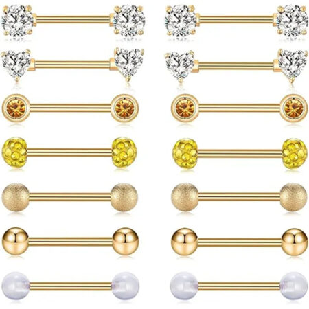 7 Pairs 14G 9/16" 316L Stainless Steel Nipple Barbells
