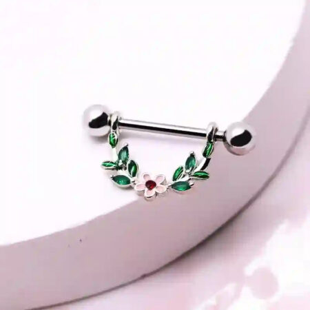 2 titanium nipple jewelry with floral embellishments