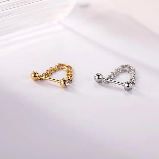 Gold Double Chain Cartilage Earring with CZ