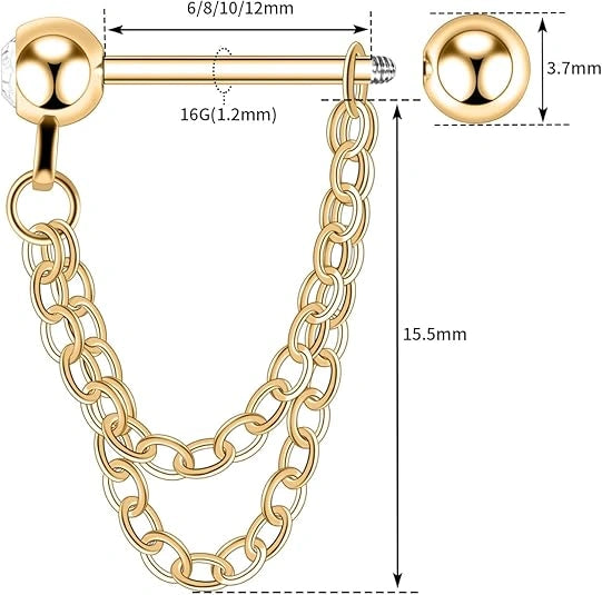 Gold Double Chain Cartilage Earring with CZ