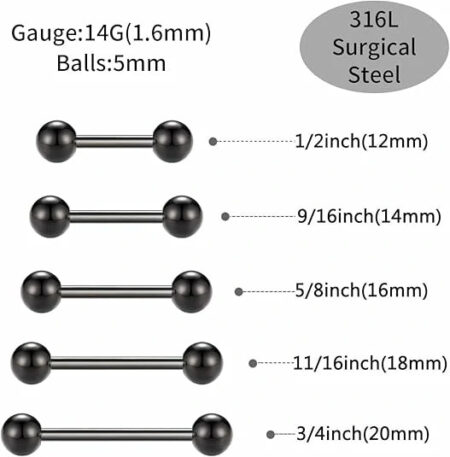 14G Gold Black Nipple Tongue Barbell Piercing Jewelry 2