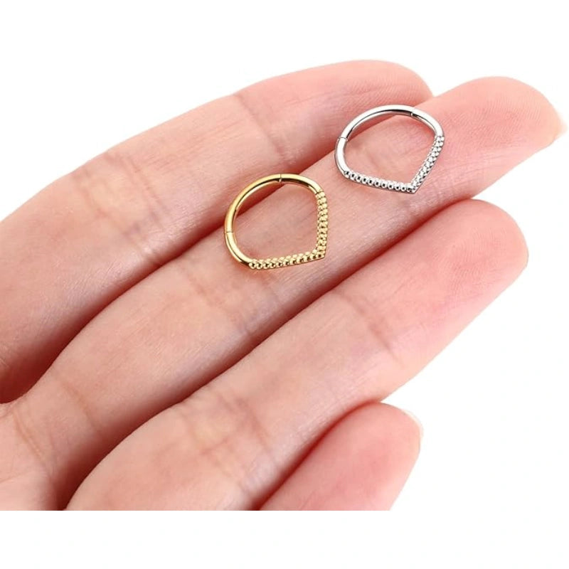 Hammered Gold Water Droplet Septum Ring