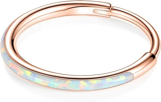 Rose Gold with White Opal Septum Hoop Nose Ring