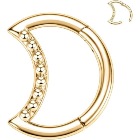 Gold Moon and Bead Septum Ring Clicker