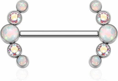 Titanium Nipple Rings with ABCZ & Opal, Straight Design 1