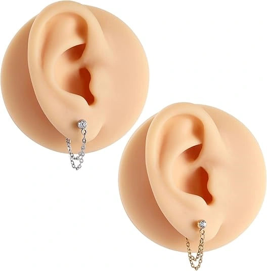 Gold Double Chain Cartilage Earring with CZ