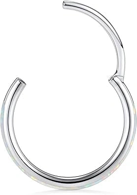 Silver with White Opal Septum Hoop Nose Ring