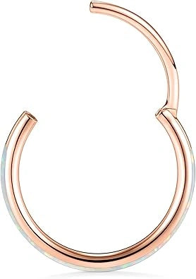 Rose Gold with White Opal Septum Hoop Nose Ring