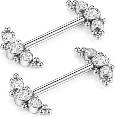 14G barbell titanium nipple ring with small diamond 1