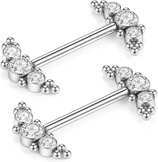 14G barbell titanium nipple ring with small diamond 1