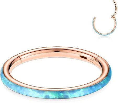 Rose Gold with Blue Opal Septum Hoop Nose Ring