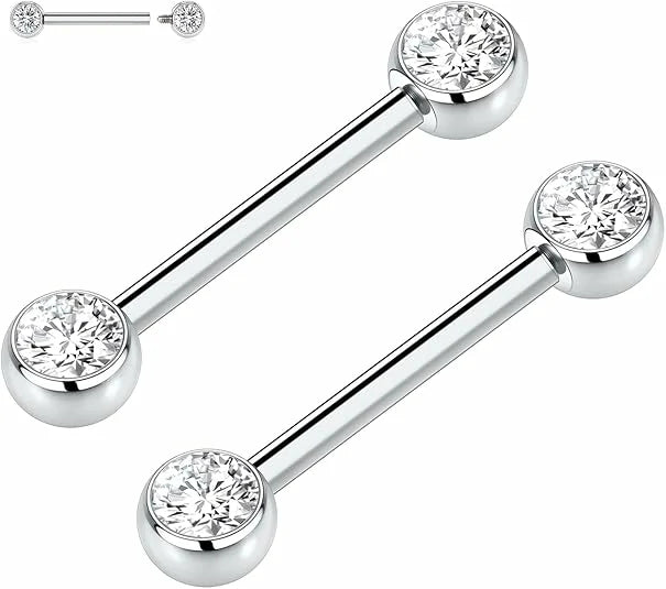 14G G23 Titanium CZ Ball Nipple Piercing Rings – Silver 2