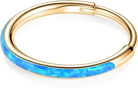 Gold with Blue Opal Septum Hoop Nose Ring