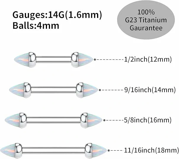 G23 Titanium Silver Nipple Barbell with Conical Opal 3