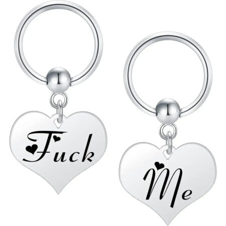 Set of 2 Cap Nipple Rings with Heart-Engraved Steel Plates