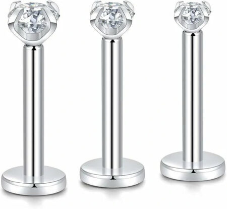 GAGABODY G23 Titanium 16G 6/8/10mm Clear CZ/Opal Internally Threaded Labret Monroe Lip Studs 6mm Helix Cartilage Tragus Earring Piercing