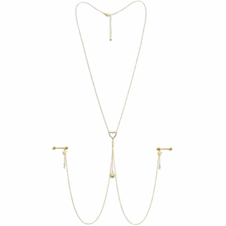 14G Gold Nipple Chain with Aurora Gem Sun Heart Star Charms 1