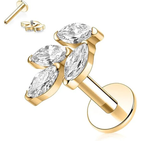 G23 Leaf-shaped Nose Stud 1.2*6 Gold White Zircon