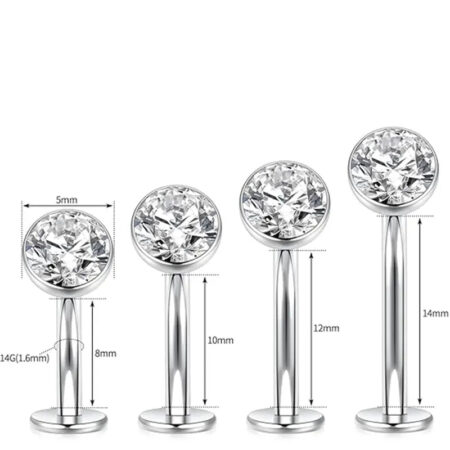 G23 Silver Round Flat Bottom Transparent Zircon Navel Nail Nail 1.6*10*5
