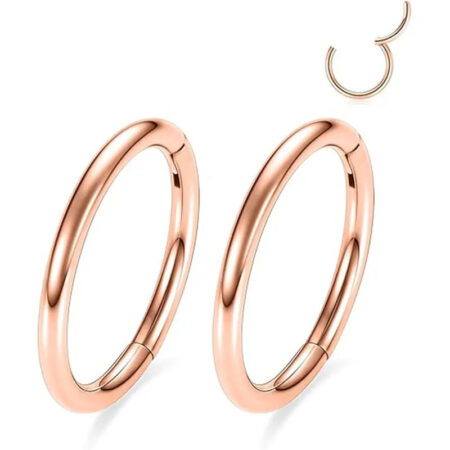 Hinged Clicker Bull Nose Hoop 12mm Hoop Earrings for Women Men Thick Surgical Steel 4 Gauge Nose Rings Hoop Rose Gold Nose Ring 4 Gauge Nose Hoop Conch Earrings Nose Piercing Jewelry Lobe Earrings
